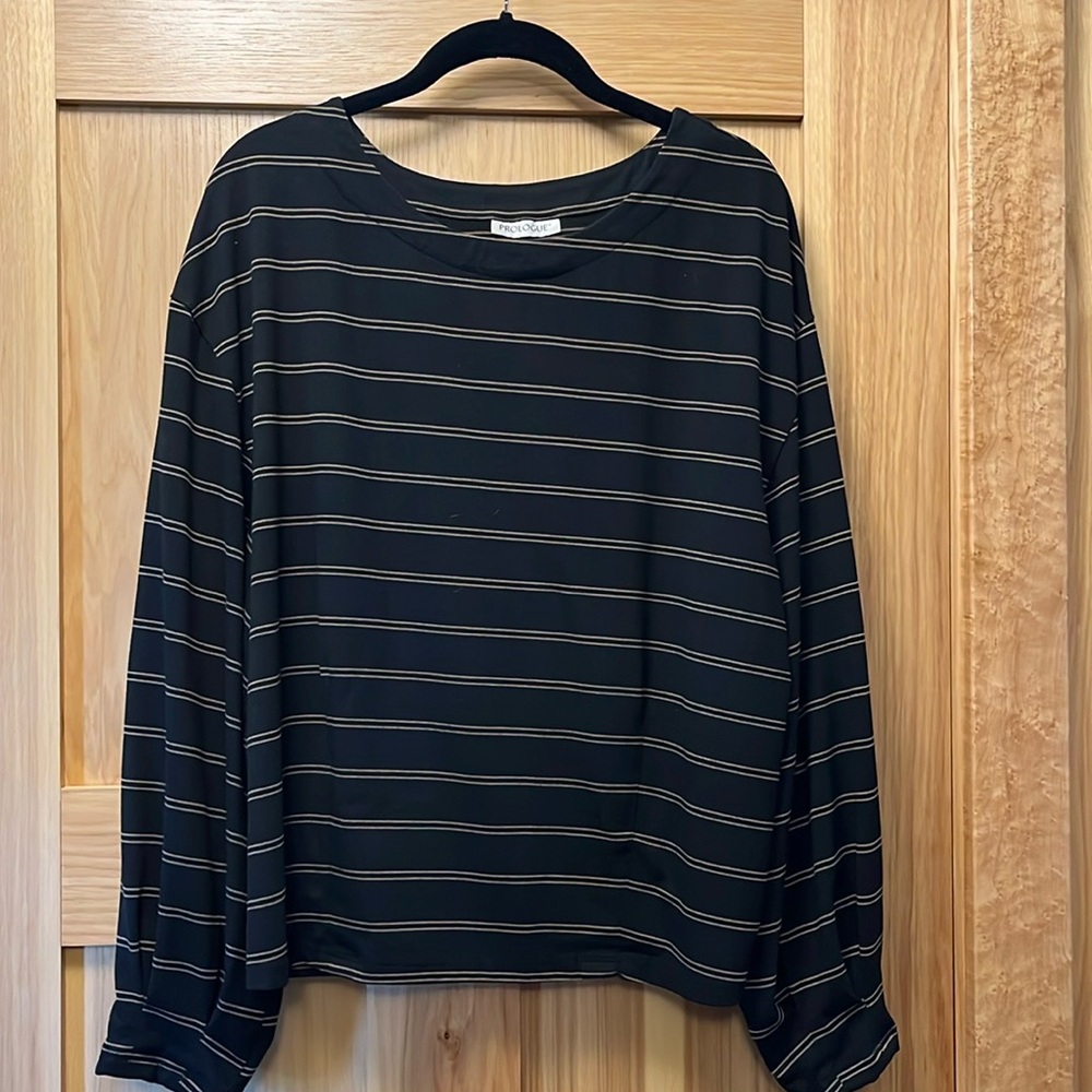 Prologue Women’s Black and Gold Striped Long Sleeve Top, Size Large